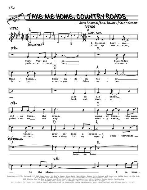 country roads lyrics chords